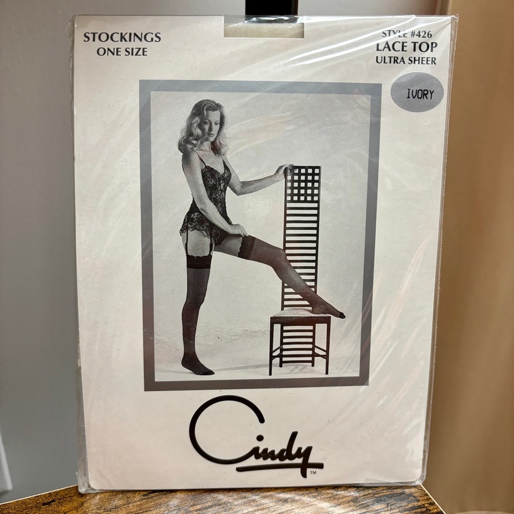 (3 Pairs) NEW Cindy Lace Top Ultra Sheer Stockings Thigh High Hosiery 426 Ivory